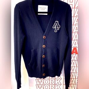 Abercrombie & Fitch Navy Cashmere/Wool With Logo Cardigan Sweater  Mens Medium